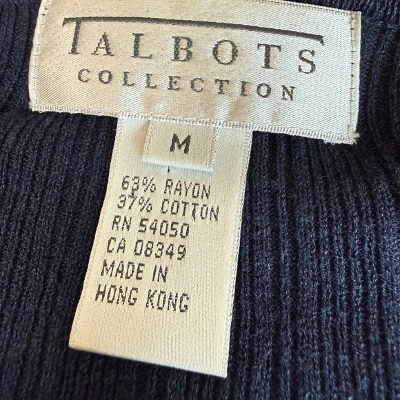 Vintage Talbots Cable Knit Cardigan Sweater Womens Medium Navy 90s Minimalist - Picture 4 of 7